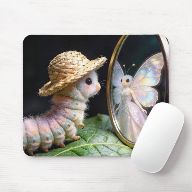 Fuzzy Caterpillar Staring at a Fairy Butterfly Mouse Mat (With Mouse)