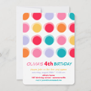 Fuzzy Colourful Cute Dots Kids Girl Birthday Invit Invitation