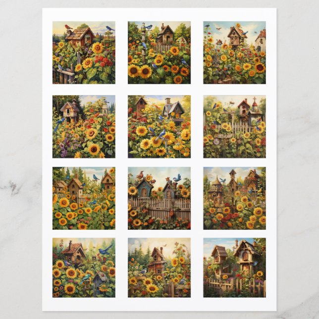 Fuzzy cut Sunflowers and Bird Houses Garden 1 (Front)