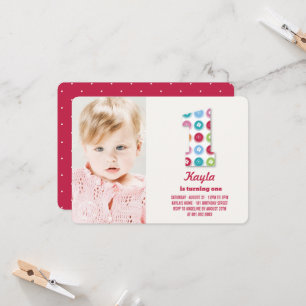 Fuzzy Daisies Colour Dots 1st Birthday Party Photo Invitation