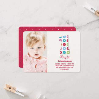 Fuzzy Daisies Colour Dots 1st Birthday Party Photo Invitation