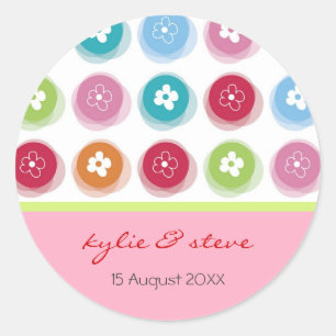 Fuzzy Dots & Cute Daisies Summer Wedding Sticker