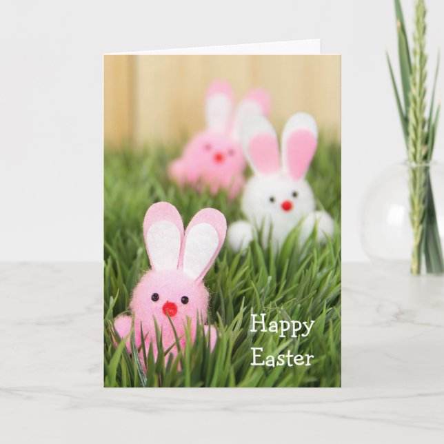 Fuzzy Easter Bunnies in Grass Card (Front)