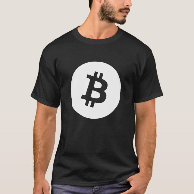 Fuzzy Express® Bitcoin White Logo Black T-Shirt (Front)