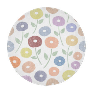 Fuzzy Flower Lg Pattern Pastels on White Cutting Board