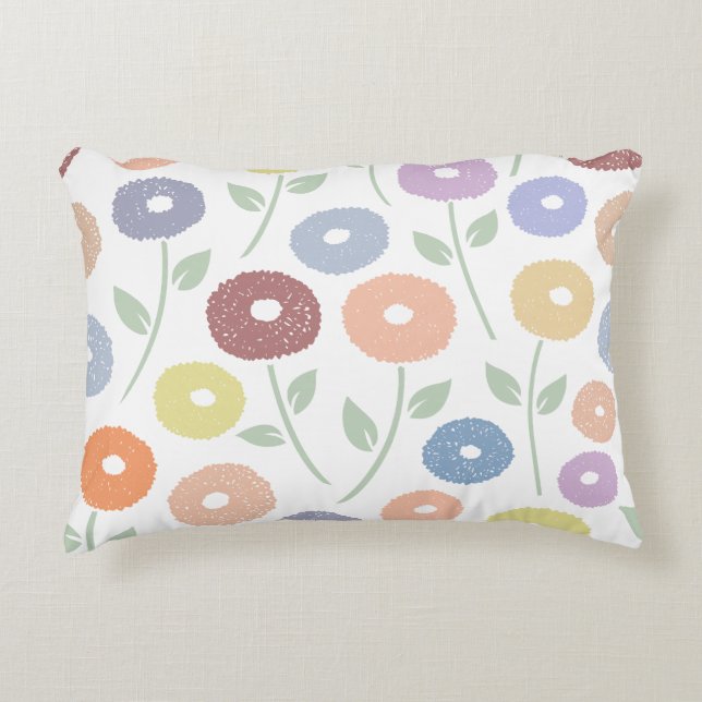 Fuzzy Flower Lg Pattern Pastels on White Decorative Cushion (Front)