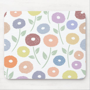 Fuzzy Flower Lg Pattern Pastels on White Mouse Mat