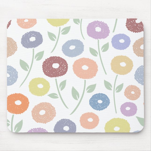 Fuzzy Flower Lg Pattern Pastels on White Mouse Mat (Front)