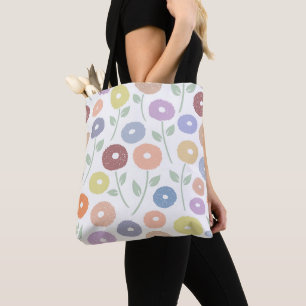 Fuzzy Flower Lg Pattern Pastels on White Tote Bag