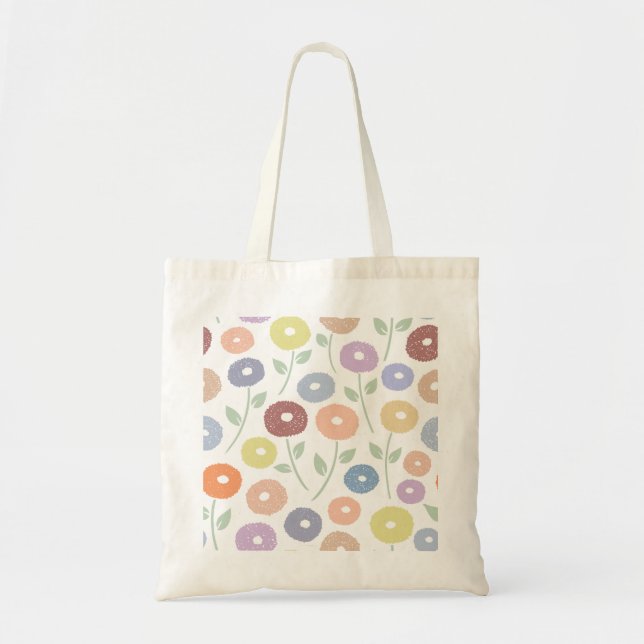 Fuzzy Flower Lg Pattern Pastels on White Tote Bag (Front)