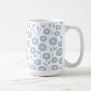 Fuzzy Flower Pattern Blue on White Coffee Mug