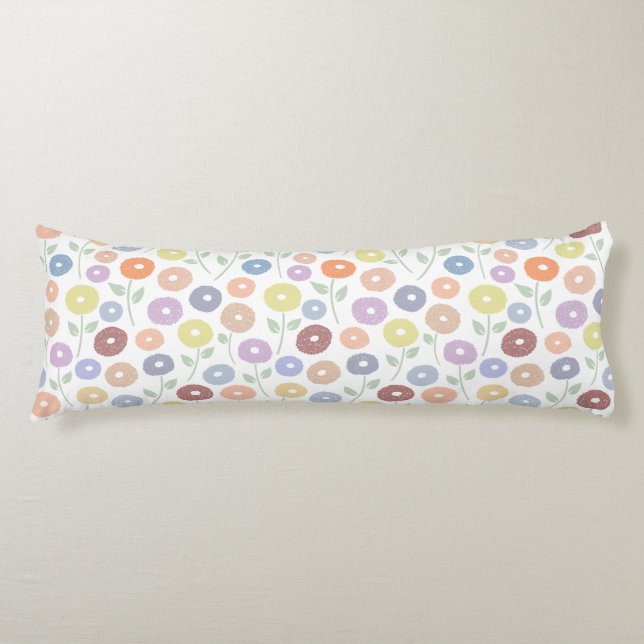 Fuzzy Flower Pattern Pastels on White Body Cushion (Front)