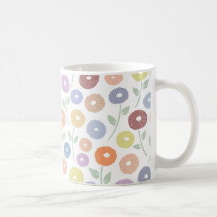 Fuzzy Flower Pattern Pastels on White Coffee Mug