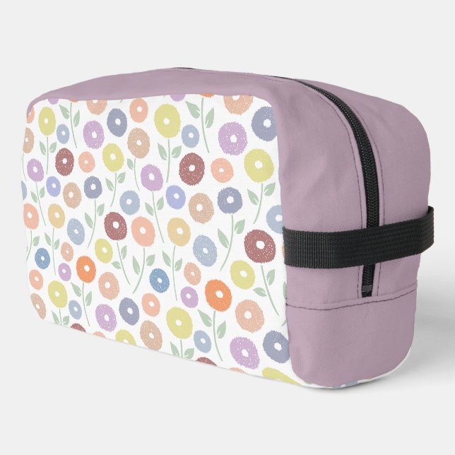 Fuzzy Flower Pattern Pastels on White Dopp Kit (Left Corner)