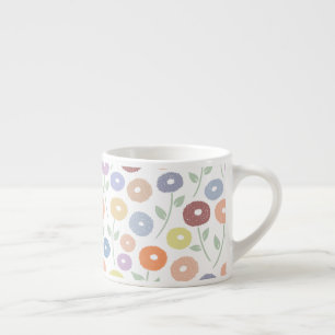 Fuzzy Flower Pattern Pastels on White Espresso Cup