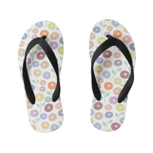 Fuzzy Flower Pattern Pastels on White Kid's Flip Flops