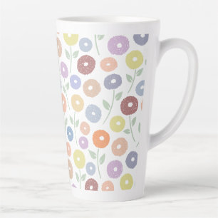 Fuzzy Flower Pattern Pastels on White Latte Mug