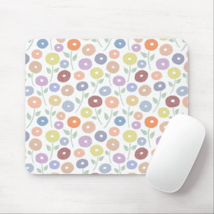 Fuzzy Flower Pattern Pastels on White Mouse Mat