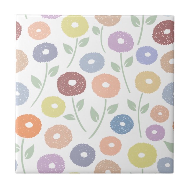 Fuzzy Flower Pattern Pastels Tile (Front)
