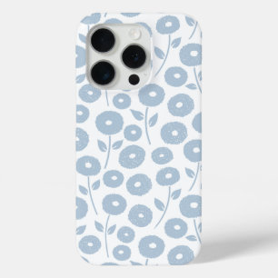 Fuzzy Flower Rpt Pattern Blue on White iPhone 15 Pro Case