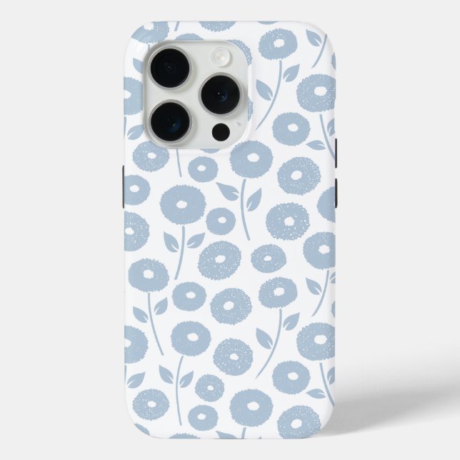 Fuzzy Flower Rpt Pattern Blue on White Case-Mate iPhone Case (Back)