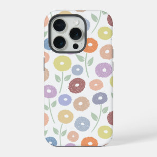 Fuzzy Flower Rpt Pattern Pastels on White iPhone 15 Pro Case