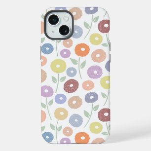 Fuzzy Flower Rpt Pattern Pastels on White iPhone 15 Plus Case