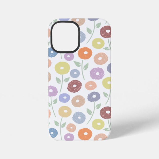 Fuzzy Flower Rpt Pattern Pastels on White iPhone Case (Back)