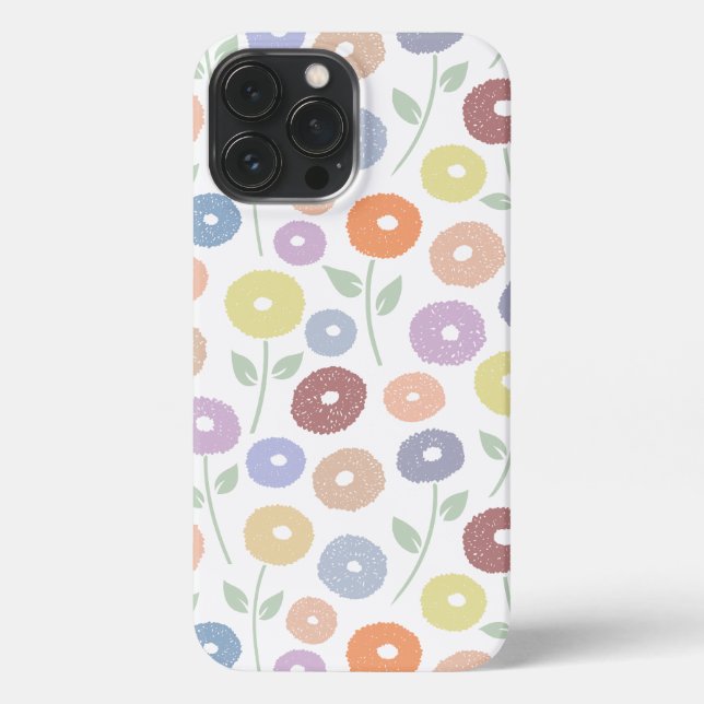 Fuzzy Flower Rpt Pattern Pastels on White iPhone Case (Back)