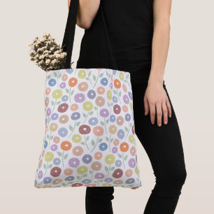 Fuzzy Flower Rpt Pattern Pastels on White Tote Bag