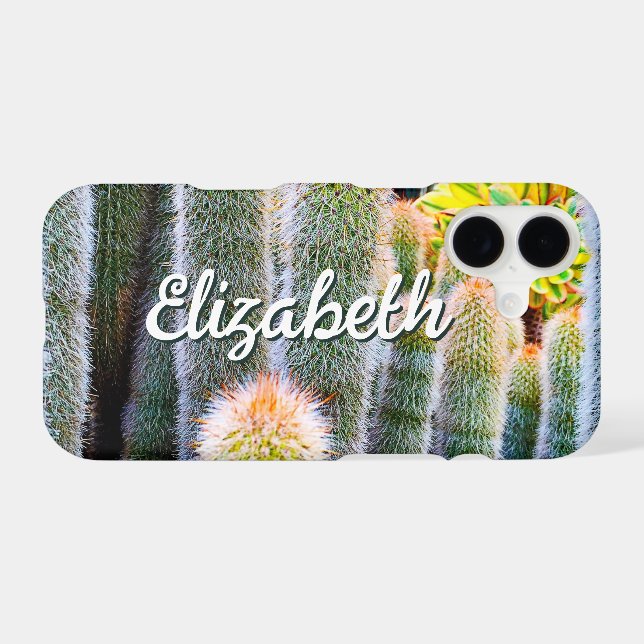 Fuzzy Green Cacti Succulent Photo Custom Name Bold (Back (Horizontal))