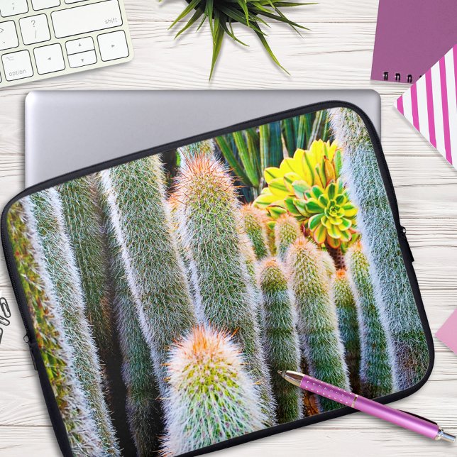Fuzzy Green Cacti Succulent Photo Simple Modern Laptop Sleeve (Creator Uploaded)