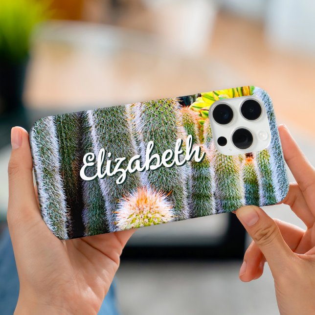 Fuzzy Green Cactus Succulent Photo Custom Name Case-Mate iPhone Case (Creator Uploaded)