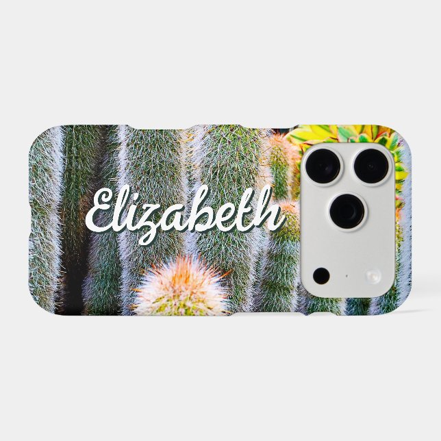 Fuzzy Green Cactus Succulent Photo Monogram Name (Back (Horizontal))