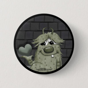 Fuzzy Green Monster with Heart 6 Cm Round Badge