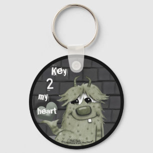 Fuzzy Green Monster with Heart Key Ring