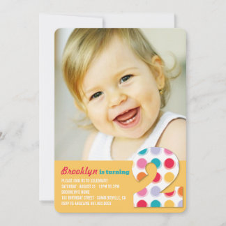 Fuzzy Modern Colour Dots 2nd Birthday Party Photo Invitation
