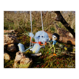 Fuzzy monster on the swing. poster
