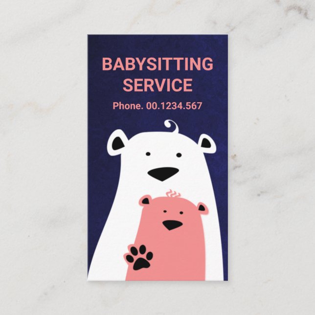 Fuzzy Mother Babysitting Cute Bear Babysitter Business Card (Front)