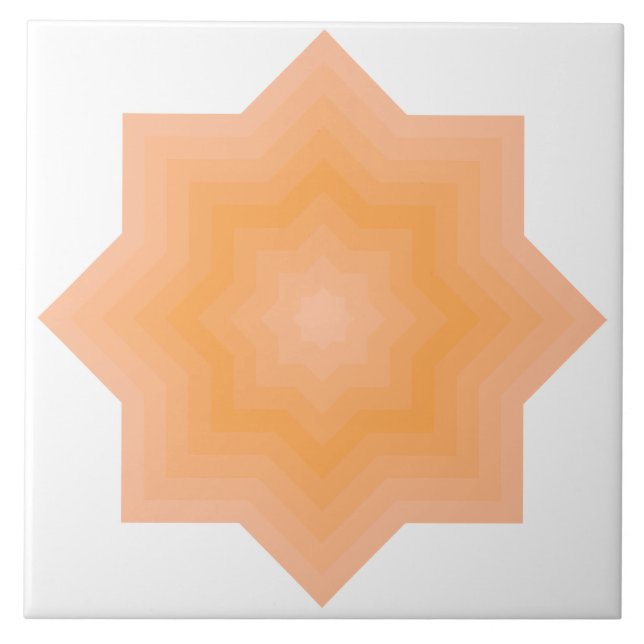 Fuzzy Peach Blazing Orange Stars Ceramic Tile (Front)