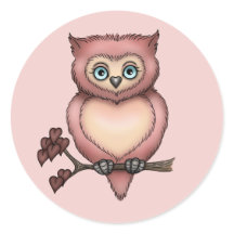 Fuzzy Pink Owl Love Hearts Valentine