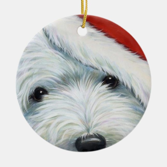 "Fuzzy Santa" Westie Christmas Ornament by Borgo (Front)