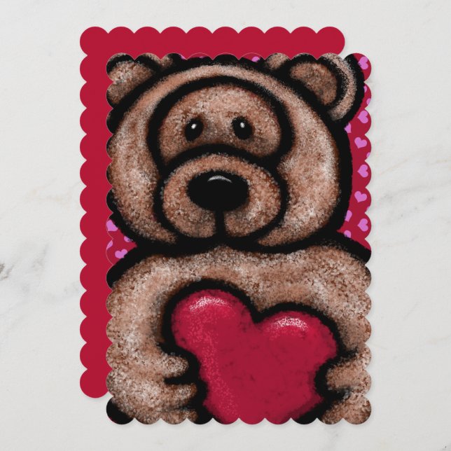 Fuzzy Teddy Bear Valentine Holiday Card (Front/Back)