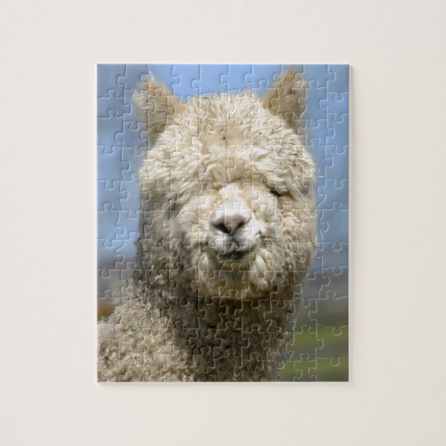 Fuzzy White Alpaca Face Jigsaw Puzzle (Vertical)
