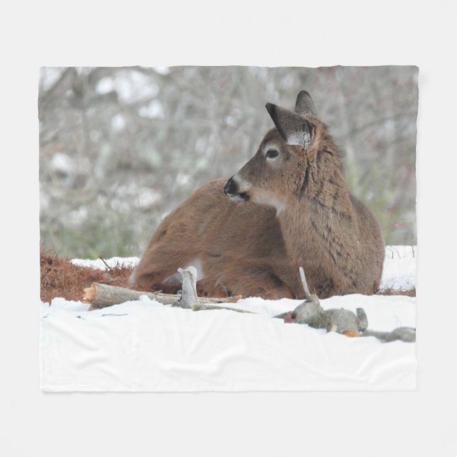 Fuzzy White Tailed Deer Fawn  Fleece Blanket (Front (Horizontal))