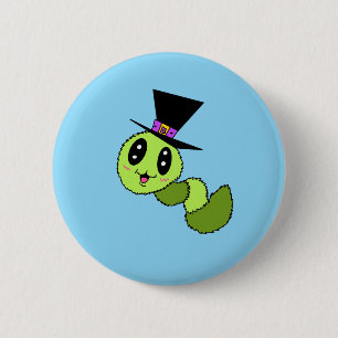 Fuzzy Worm with Hat Button 