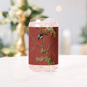 G.A. Audsley Vintage Red Japanese Bird Lotus Art Can Glass