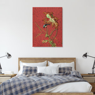 G.A. Audsley Vintage Red Japanese Bird Lotus Art Canvas Print