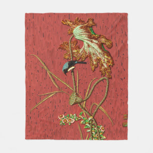 G.A. Audsley Vintage Red Japanese Bird Lotus Art Fleece Blanket