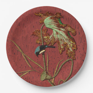 G.A. Audsley Vintage Red Japanese Bird Lotus Art Paper Plate